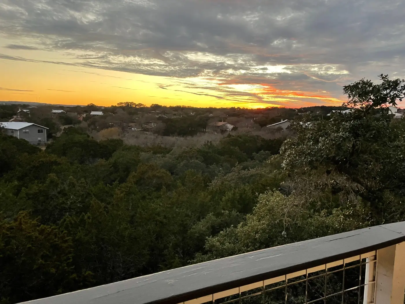 Sunset view of Canyon Lake from the finished deck